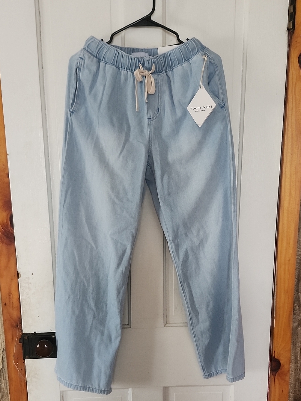 Tahari Pale Blue Drawstring Wide Leg Pants